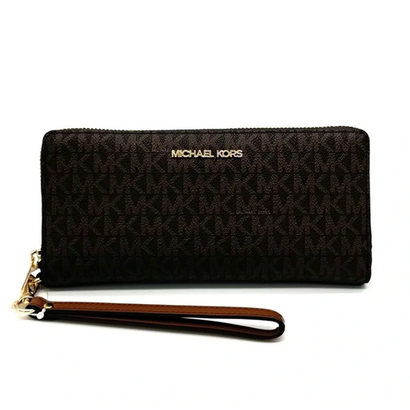Michael Kors Large Travel Continental Wallet Wristlet Brown - Picture 1 of 10